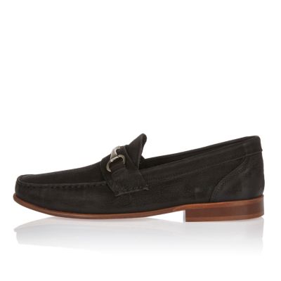 Black leather snaffle loafers